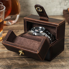 Einzel-Uhrenbox Doppelöffner Magnetverschluss Vintage Crazy Horse Leder Kaffee