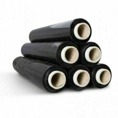 BARGAIN FACTORY 6 x Black Pallet Shrink Wrap 400mm x 150m Stretch Heavy Duty Strong Parcel Wrap