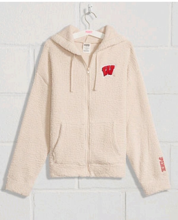 Hoodie (Pull à Capuche) Victoria's Secret PINK - Équipe Wisconsin Badgers - En Sherpa Doux Pour Chien - Neuf Avec Étiquettes (NWT)