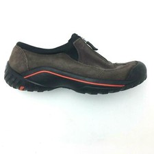 Lands End Brown Suede Leather Bumper Toe Front Zip Moccasin Loafer Womens 5 M