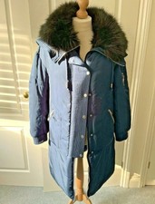 Nine By Savannah Miller Hooded Luxury Parka Coat Navy Blue Padded 10/38