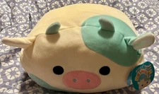 New Squishmallow 12” Belana The Cow Stackable Blue and White Spring Plush HTF!