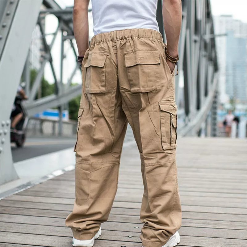 Mens Baggy Pants Loose Fit Cargo Trouser Hip Hop Loose Solid Color