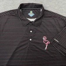 Chubbies Polo Shirt Mens Large Black Striped Flamingo The Fired Up Performance 