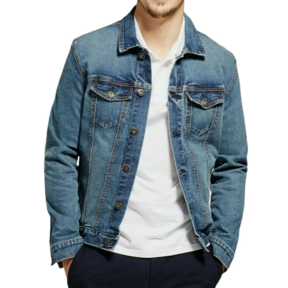 GOODFELLOW CO Standard Fit Denim Trucker Jacket Blue Dark Wash Mens Small