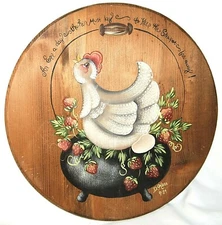 Folk Art Rosemaling style “Hen” Chicken Painting On Wood Signed D. KERR 1985 15"