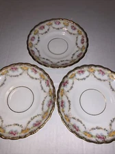 Antique R&D Redfern & Drakeford Pink Yellow Flower Saucer Set Of 3