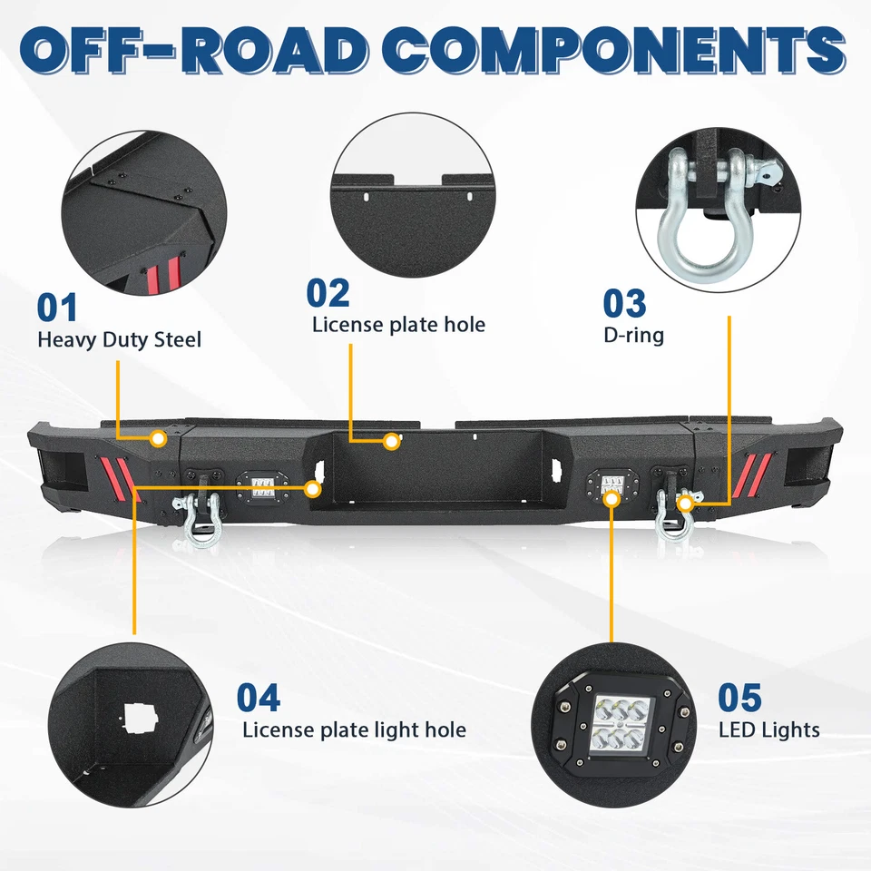 For Toyota Tundra 2007-13 New Steel Rear Bumper Textured W/ Spotlights + D-Rings Foto 2 de 4