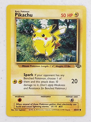 Awesome WOTC 1999 Pokemon Jungle Pikachu 60/64 common Exe+