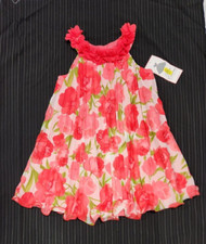 Rare Editions Red Floral Ruffle Pleated Lined Chiffon Dress Girls Size 10 Party
