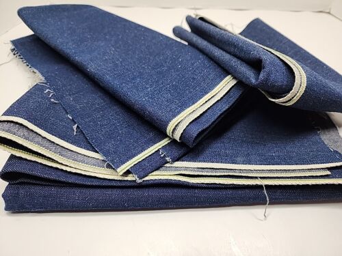 3pc Raw Blue Selvedge Edge Denim Cotton Sewing Fabric Vtg 2x 21x42"- 1x 15x43" - Picture 1 of 24