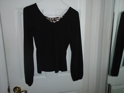 Shein Black Top With Leopard Bow Junior Size Medium