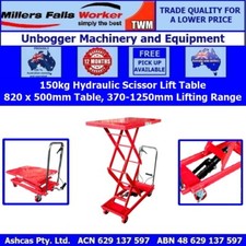 Millers Falls 150kg Mobile Scissor Lift Table Manual Hydraulic 1250mm Lift