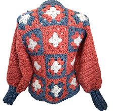 Chunky Crochet Granny Square Open Cardigan Afghan Knit Unique Retro Handmade