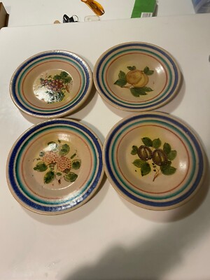 VINTAGE RUSTIC POTTERY PLATES FROM ITALY HAND PAINTED WITH FRUITS  1930s