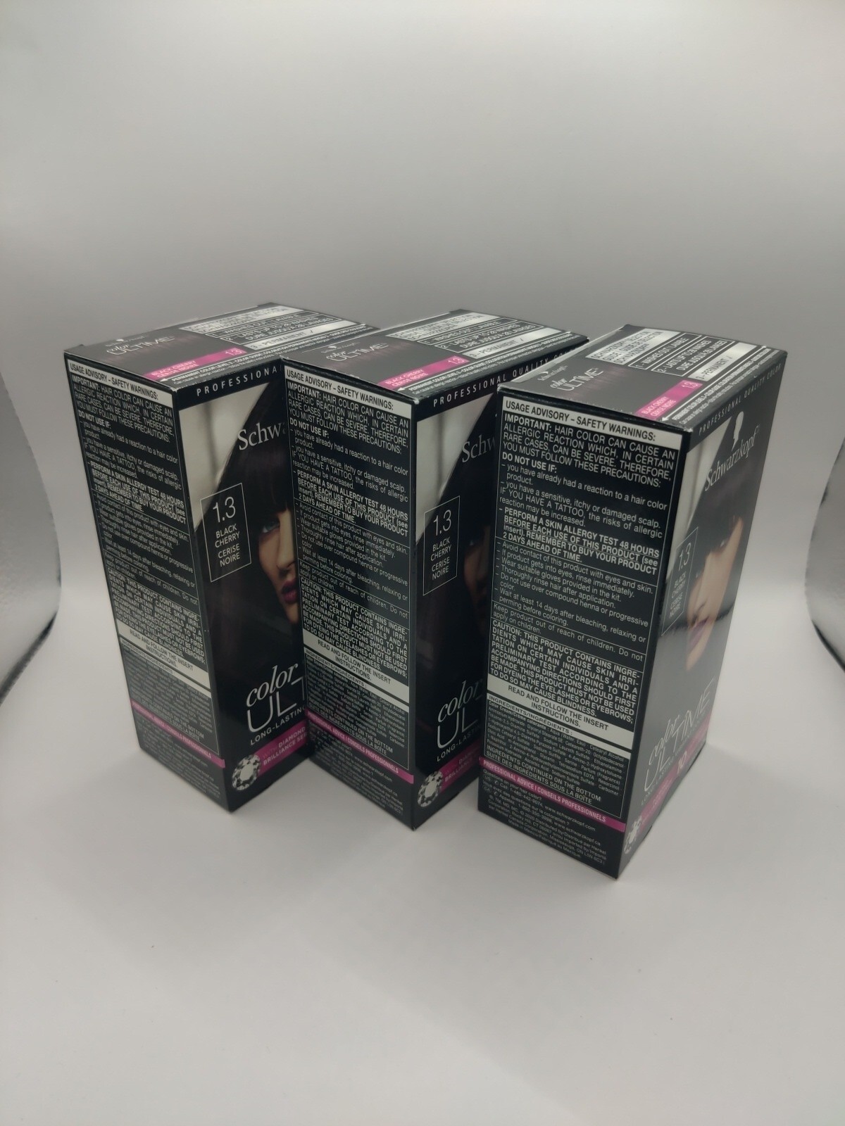 3x Schwarzkopf Ultimate Color Permanent Hair Color 1.3 Black Cherry Long Lasting