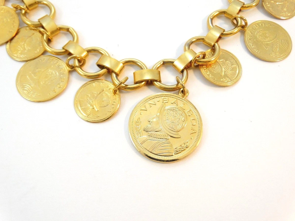 Vintage VN BALBOA Spanish Coin Treasure Necklace Earrings Set