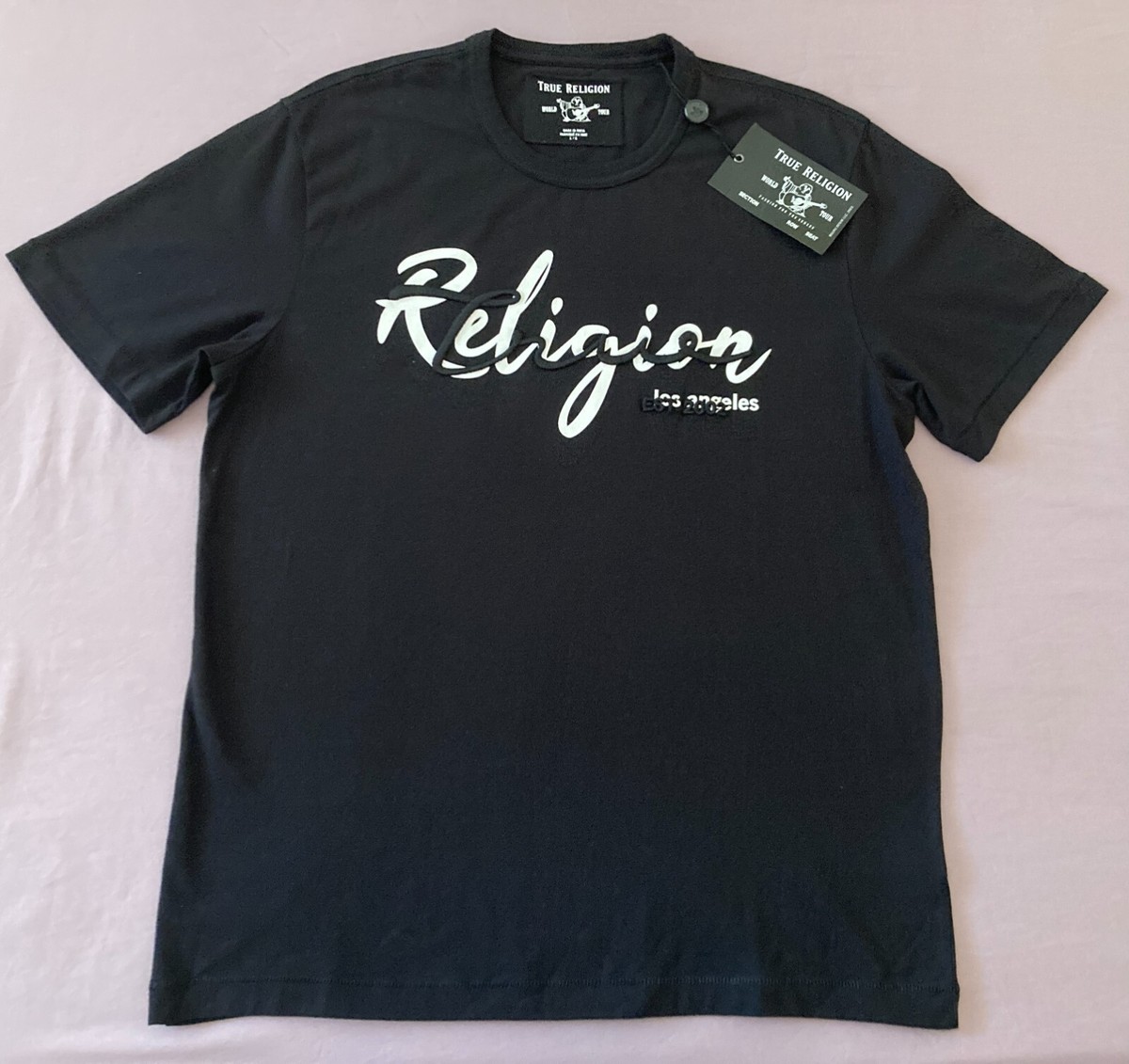 Men's TRUE RELIGION Black White Logo T-Shirt Tee Shirt L Large NWT NEW NiCe!