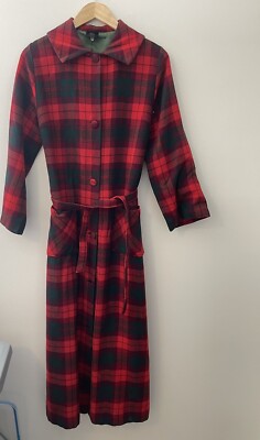 Vintage 50s Red Green Tartan Plaid Full Length Wool Swing Coat Holiday  Women’s