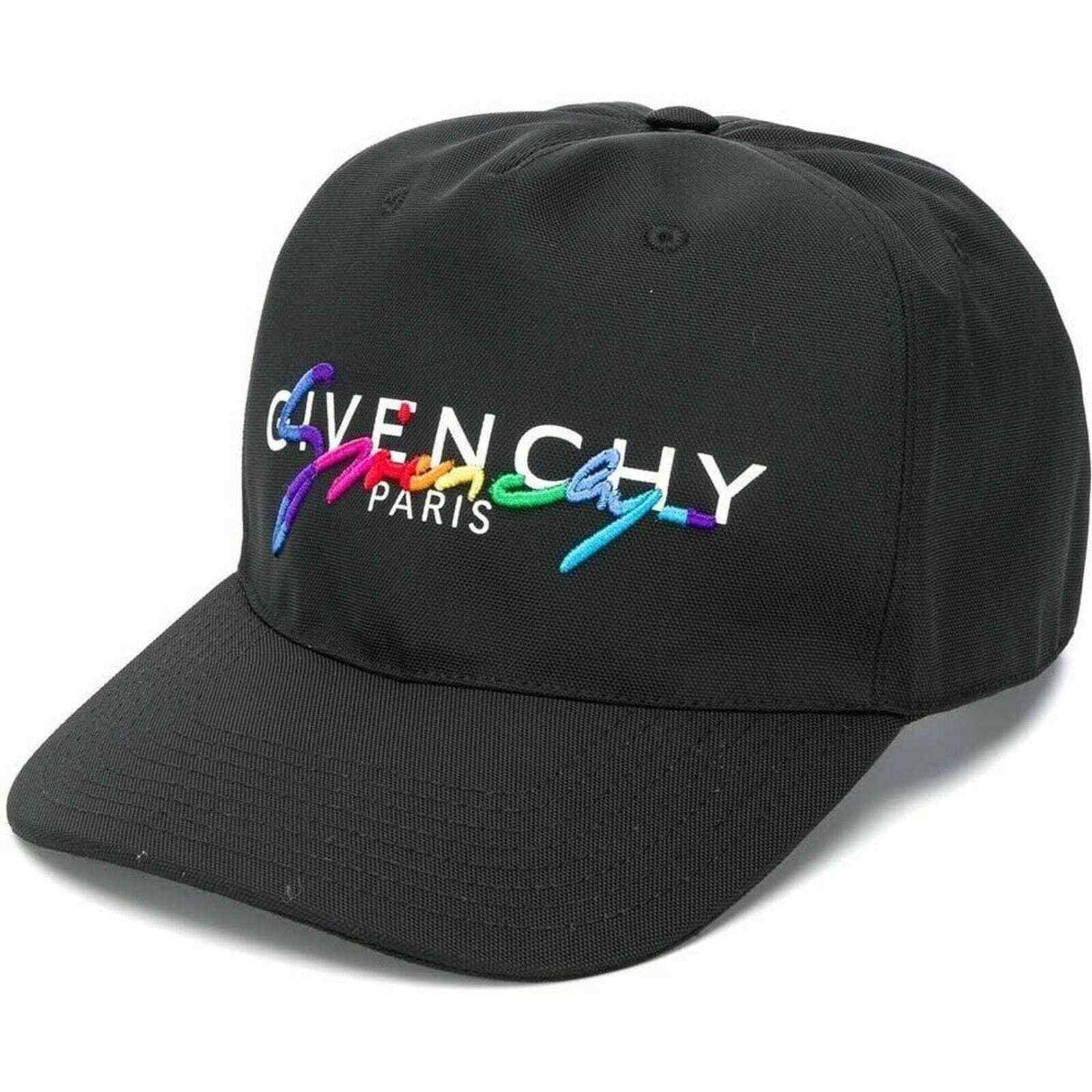 Givenchy Paris Black Cotton Red Rainbow White Logo Baseball Cap Curved Peak  Hat | eBay