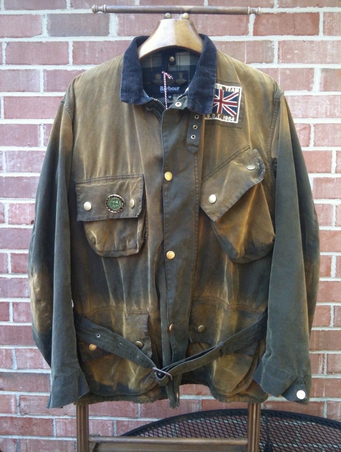 Barbour 75th Anniversary International Distressed Waxed Cotton Jacket Size 44”