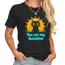 Cute Black Cat T-Shirt with Orange Sun & 'You are my Sunshine' -All-cotton