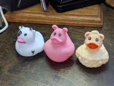 BARNYARD Trio of Rubber Ducks (3) Cow/Pig/Sheep Duckies for Jeep/Cruise/Tub 2''