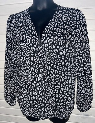 Torrid Sz PLUS 1 1X Black White Leopard Faux Wrap Top Surplice L/S EUC