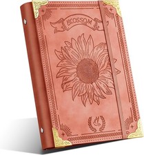 PU Leather A5 Binder 6 Ring Refillable Journal Cover No Inserts Pink Sunflower