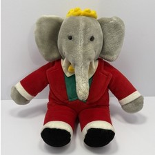 Vintage GUND Babar the Elephant Plush 1988 Red Suit and Crown Stuffed Animal