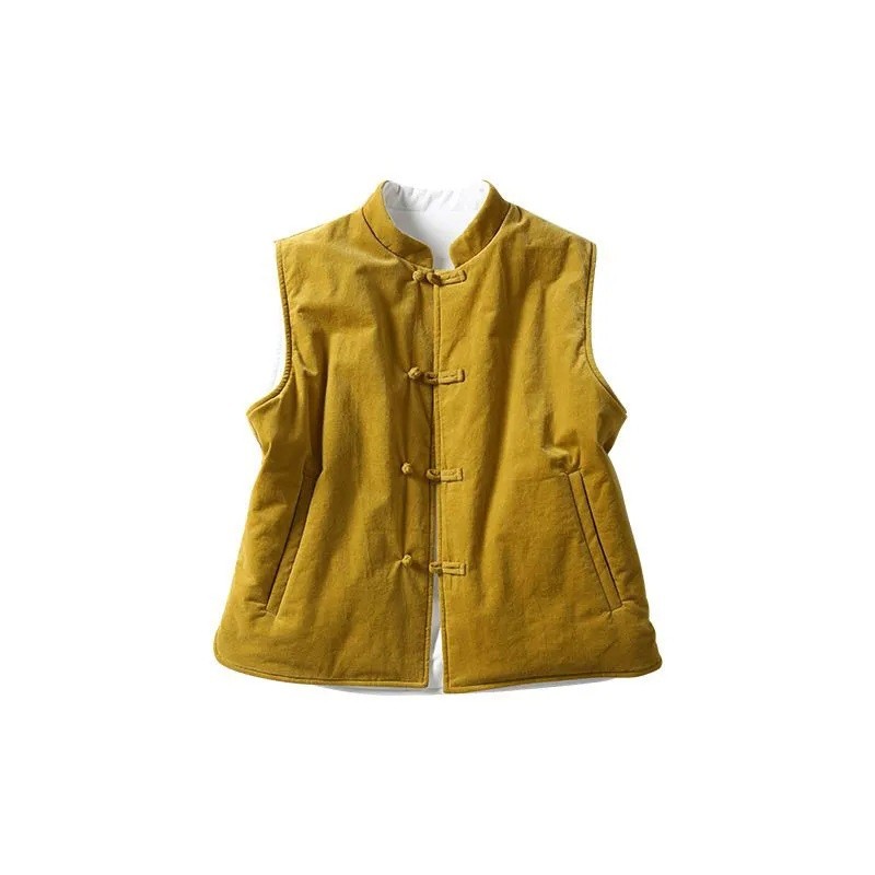 1X Women Warm Slim Short Jacket Vest Sleeveless Tank Top Frog Button Gilet Retro