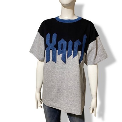 X-girl Logo Tee Denim Patchwork Kim Gordon Sonic Youth Grey Black Size L