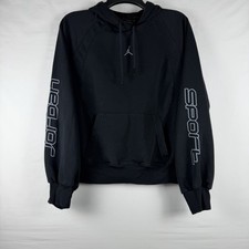 Jordan Sport Fleece Hoodie Women XSmall Black Logo Pullover Sweatshirt Oversized