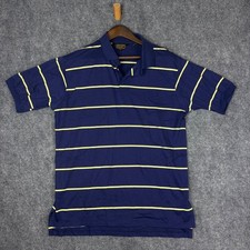 Eddie Bauer Mens XL Polo Shirt Navy Blue Yellow Striped Cotton Made in USA VTG
