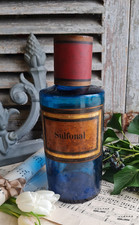 ANCIEN POT BOCAL EN VERRE A PHARMACIE BLEU APOTHICAIRE SULFONAL