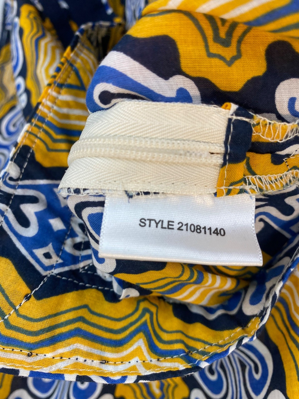 Tory Burch Women's Printed Cotton Tunic Top Yellow Navy V Neck Size 6 Zipper thumbnail 5