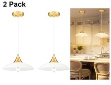 Brushed Gold Pendant Lights Kitchen Island, 2 Pack Brass Glass Pendant Light Fix