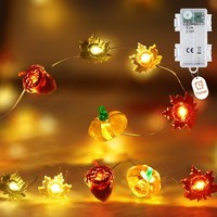 Lichterkette Herbst Deko 2M 20 LED KüRbis Ahornblatt Eichel Mit Timer