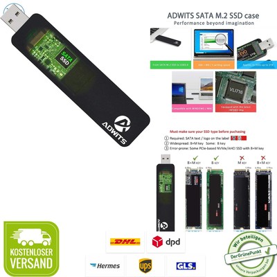 SSD Gehäuse M.2 SATA Adapter USB 3.0 für 2230 2242 2260 2280 Schwarz