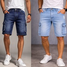 Mens Cargo Shorts Combat Denim Jeans Knee Length Summer Pants Workwear Short