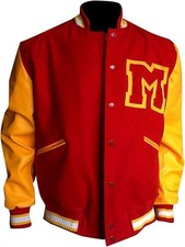 Red Varsity MJ Thriller M Logo 80s Style Letterman Wool Leather Bomber Baseball