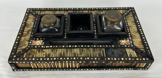 Antique Victorian Ebony Wood Porcupine Quill Inkwell Box – For Restoration