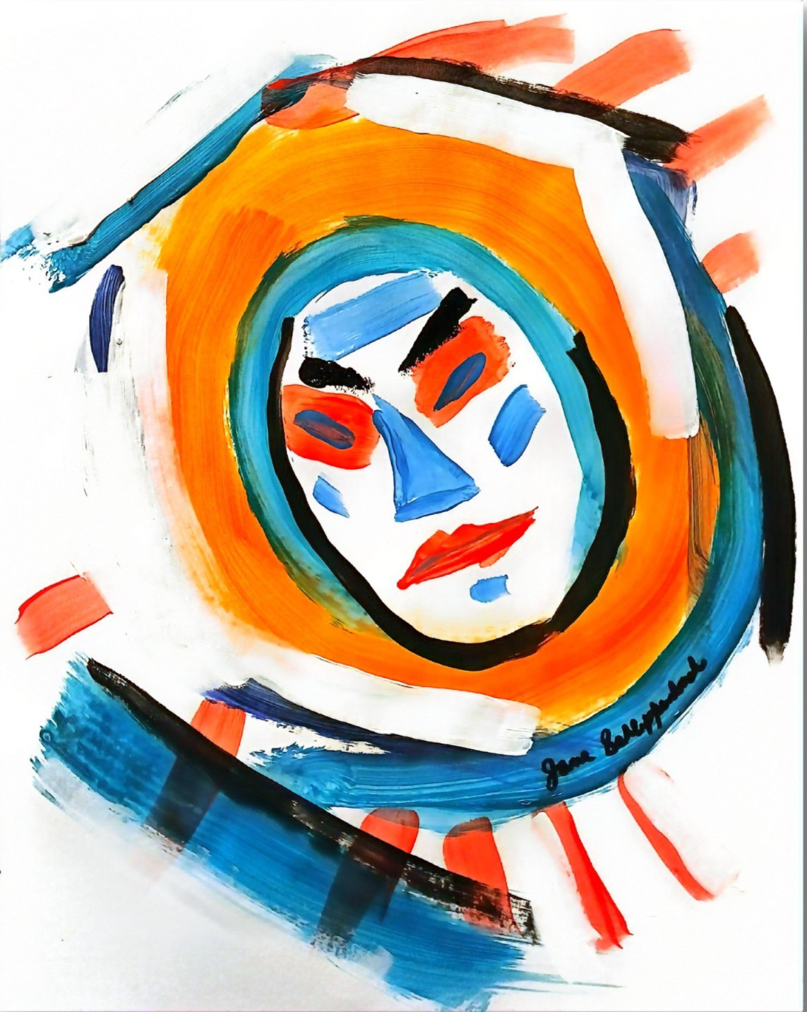 Arte de pared acrílico neo expresionismo cara extraña firmado pintura original BACH