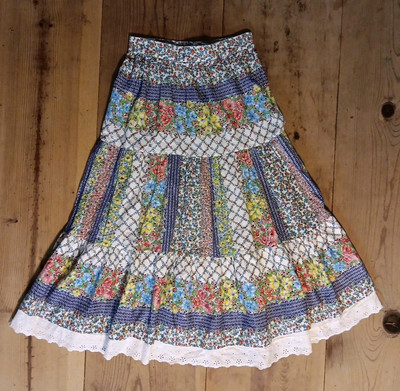Vtg C&A UK Tiered Midi Skirt Womens US Floral 90s Prairie Cottagecore  Fairy