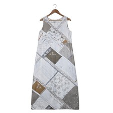 Vintage 90s Linen Patchwork Maxi Dress M Neutral Outfit JPR Boho Cottagecore