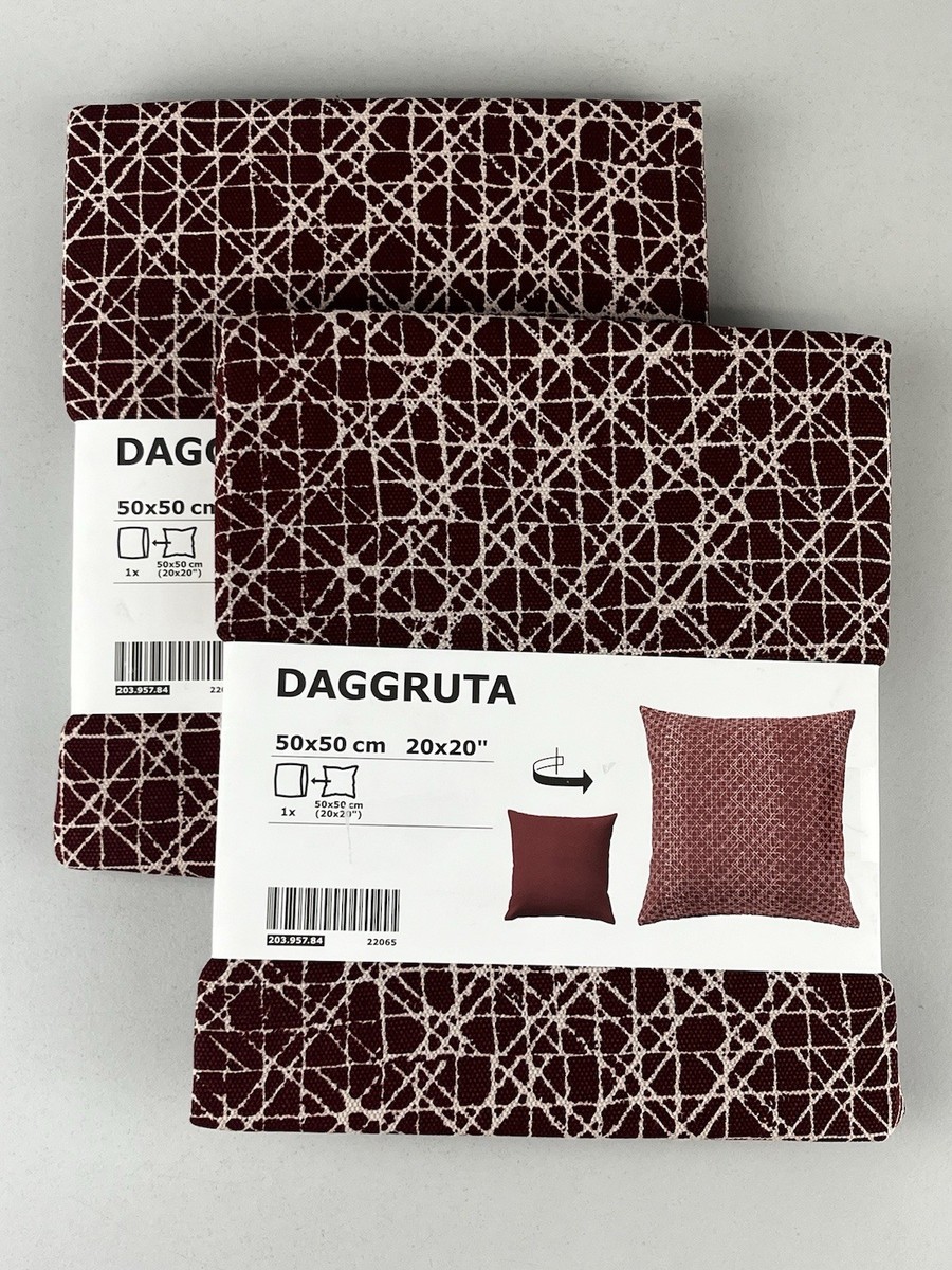 IKEA DAGGRUTA Square 20x20 Pillow Covers Red/Beige Set of