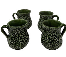 Juego de 4 tazas de cerámica de repollo mayólica verde hechas en Portugal grietas ligeras