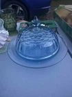 Vintage Blue U.S. Glass Aunt Polly Round Depression Glass Butter Dish / Nice