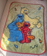Vintage Sesame Street Big Bird Grover And Elmo Soft Fleece Blanket 30x42