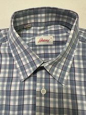 Men s Brioni 100 Cotton Long Sleeve Button Down Blue Plaid Shirt Size L